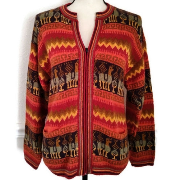 Arcohi's Sweaters - Arcohi's Alpaca Scene Knit Zip Up Sweater Nordic Winter Cold Weather Size Medium